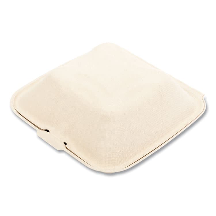 BOARDWALK Bagasse PFAS-Free Food Containers, 6 x 6 x 3.19, Tan, Sugarcane, 500/Carton (BWKHINGE66NPFA) thumbnail 4