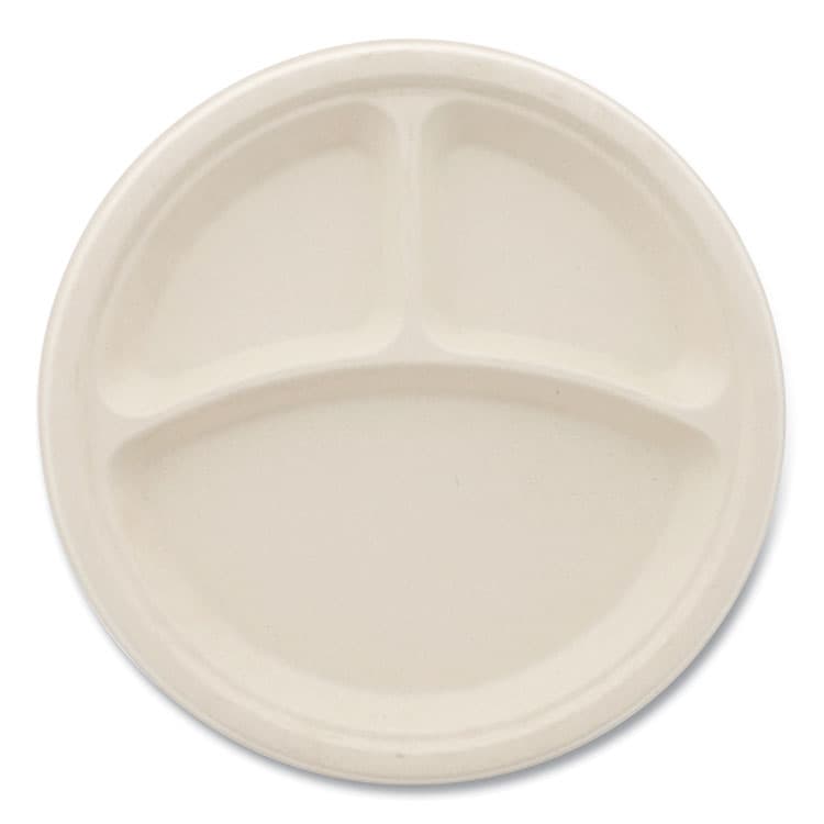 BOARDWALK Bagasse PFAS-Free Dinnerware, 3-Compartment Plate, Sugarcane, 10" dia, Tan, 500/Carton (BWKPLT3C10NPFA) thumbnail 2