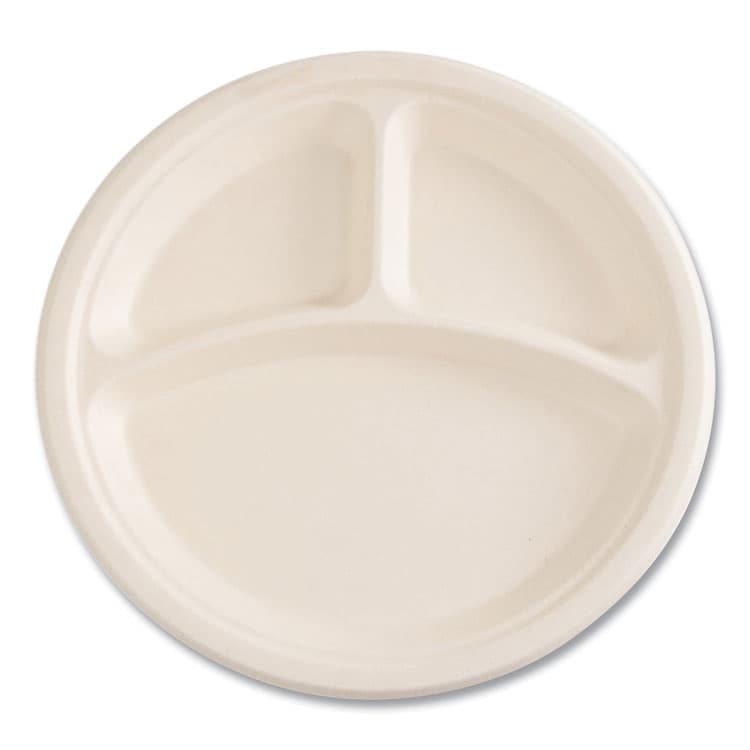 BOARDWALK Bagasse PFAS-Free Dinnerware, 3-Compartment Plate, Sugarcane, 10" dia, Tan, 500/Carton (BWKPLT3C10NPFA) thumbnail 3