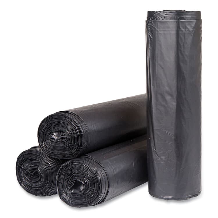 INTEGRATED BAGGING SYSTEMS High-Density Commercial Can Liners, 56 gal, 22 mic, 43" x 48", Black, Interleaved Roll, 25 Bags/Roll, 6 Rolls/Carton (IBSS434822K)