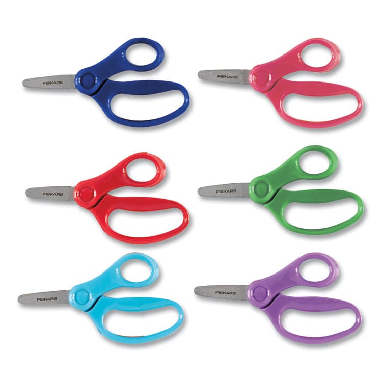 FISKARS MANUFACTURING CORP Kids Scissors, Rounded Tip, 5" Long, 1.75" Cut-Length, Straight Handle, Randomly Assorted Handle Color (FSK1067042)