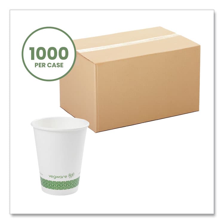 VEGWARE 89-Series Hot Cup, 12 oz, Paper, White/Green, 1,000/Carton (VEGLV12G) thumbnail 2