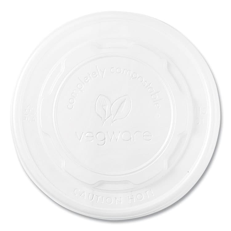 VEGWARE 115-Series Flat Hot Lids, Compostable, For Use With 115-Series Soup Containers, White, Plastic, 500/Carton (VEGVLID115S)