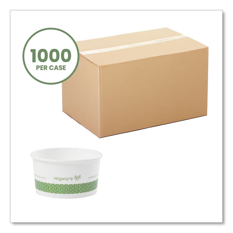 VEGWARE Soup Containers, Compostable, 6 oz, 3.5" Diameter x 1.7" h, Green/White, Paper, 1,000/Carton (VEGSC06G) thumbnail 2