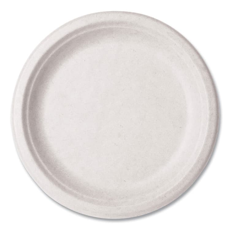 VEGWARE Nourish Molded Fiber Tableware, Compostable, Plate, Sugarcane, 9" dia, White, 500/Carton (VEGVWP013NFA)