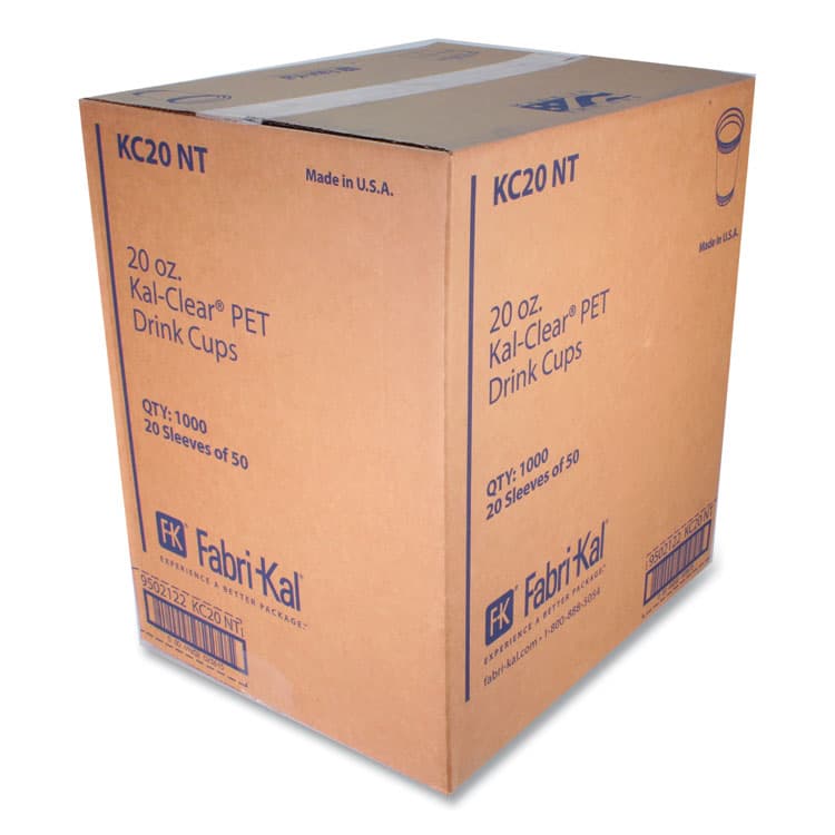 FABRI-KAL Kal-Clear PET Cold Drink Cups, 20 oz, Plastic, Clear, 50/Bag, 20 Bags/Carton (FABKC20) thumbnail 2