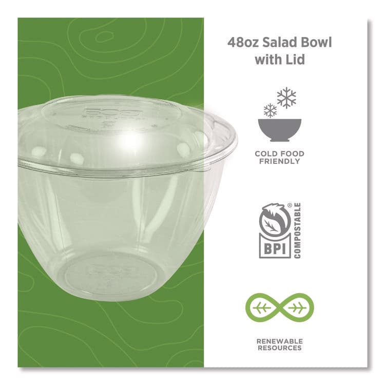 ECO-PRODUCTS,INC. Renewable and Compostable Salad Bowls with Lids, 48 oz, Clear, Plastic, 150/Carton (ECOEPSB48) thumbnail 4