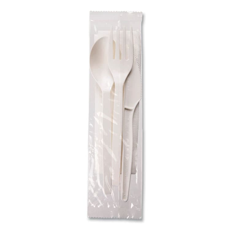 ECO-PRODUCTS,INC. EcoSense Renewable PSM Wrapped Cutlery Kit, Fork/Knife/Napkin/Spoon, Plastic, White, 250/Carton (WNAEPS005)