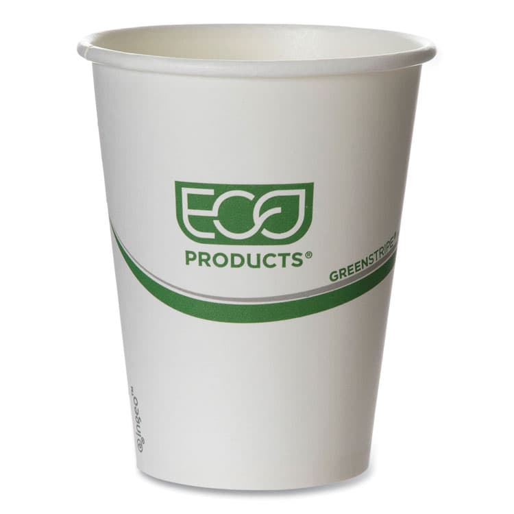 ECO-PRODUCTS,INC. GreenStripe Renewable and Compostable Hot Cups, 12 oz, Paper, White/Green, 50/Pack, 20 Packs/Carton (ECOEPBHC12GS)