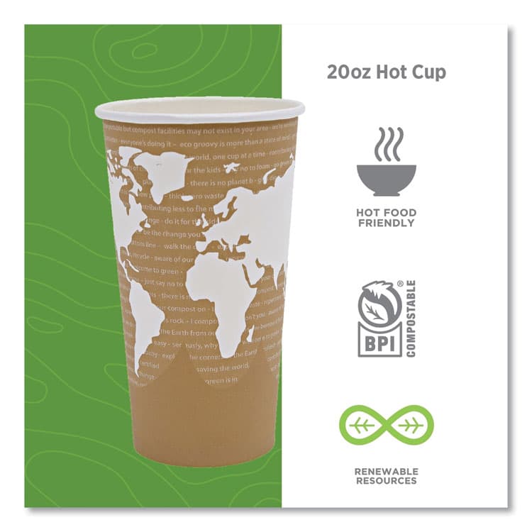 ECO-PRODUCTS,INC. World Art Renewable and Compostable Hot Cups, 20 oz, Paper, Brown/White, 50/Pack, 20 Packs/Carton (ECOEPBHC20WA) thumbnail 4