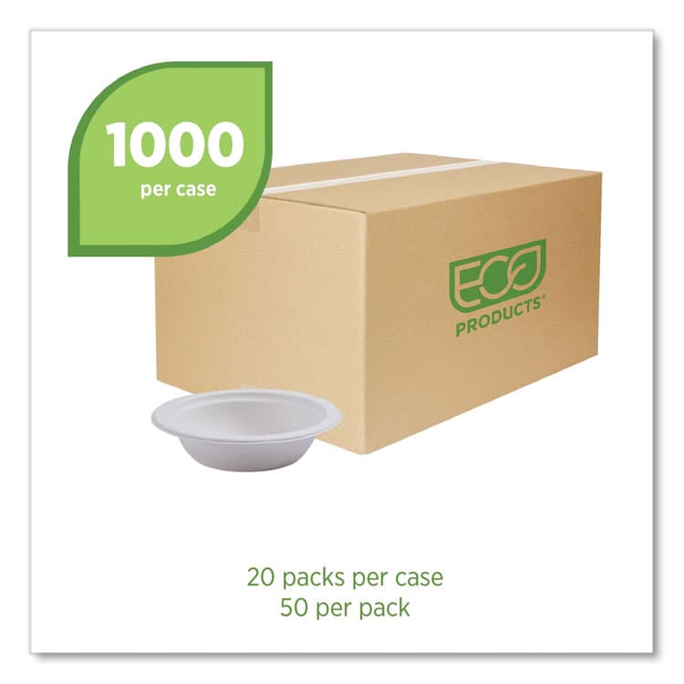 ECO-PRODUCTS,INC. Vanguard Renewable and Compostable Sugarcane Bowls, 12 oz, White, 1,000/Carton (ECOEPBL12NFA) thumbnail 2