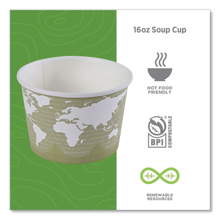 ECO-PRODUCTS,INC. World Art Renewable and Compostable Food Container, 16 oz, 4.05" Diameter x 3" h, Sage, Paper, 25/Pack, 20 Packs/Carton (ECOEPBSC16WA) thumbnail 4