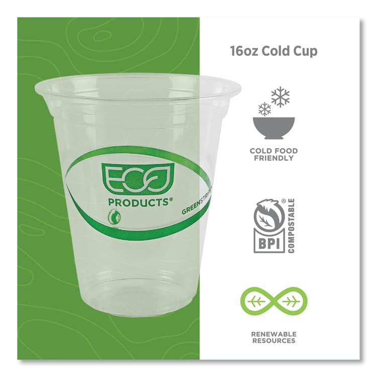 ECO-PRODUCTS,INC. GreenStripe Renewable and Compostable Cold Cups, 16 oz, Plastic, Clear, 50/Pack, 20 Packs/Carton (ECOEPCC16GS) thumbnail 4