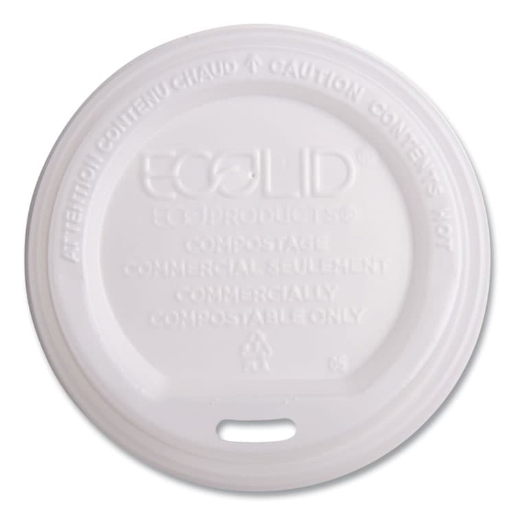 ECO-PRODUCTS,INC. EcoLid Renewable/Compostable Hot Cup Lids, Fits 10 oz to 20 oz Hot Cups, Plastic, White, 50/Pack, 16 Packs/Carton (ECOEPECOLIDW)
