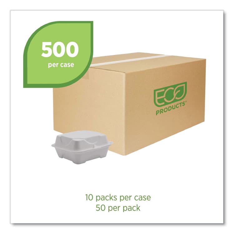 ECO-PRODUCTS,INC. Vanguard Renewable and Compostable Sugarcane Clamshells, 6 x 6 x 3, White, 500/Carton (ECOEPHC6NFA) thumbnail 3