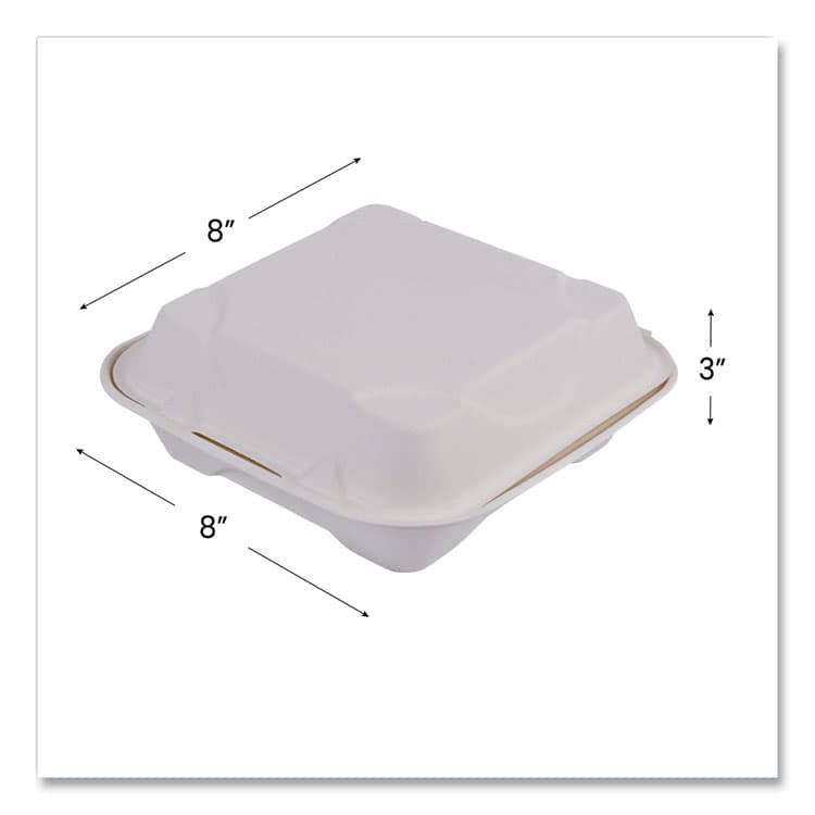 ECO-PRODUCTS,INC. Vanguard Renewable and Compostable Sugarcane Clamshells, 8 x 8 x 3, White, 200/Carton (ECOEPHC81NFA) thumbnail 4