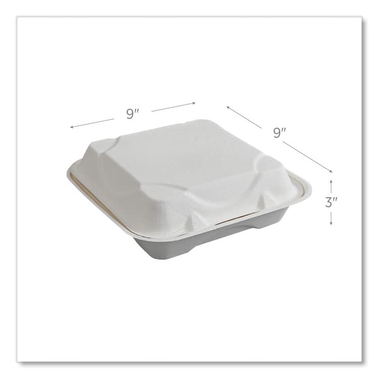 ECO-PRODUCTS,INC. Vanguard Renewable and Compostable Sugarcane Clamshells, 9 x 9 x 3, White, 200/Carton (ECOEPHC91NFA) thumbnail 3