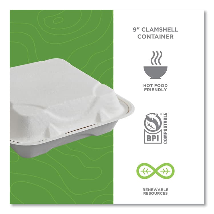 ECO-PRODUCTS,INC. Vanguard Renewable and Compostable Sugarcane Clamshells, 9 x 9 x 3, White, 200/Carton (ECOEPHC91NFA) thumbnail 4