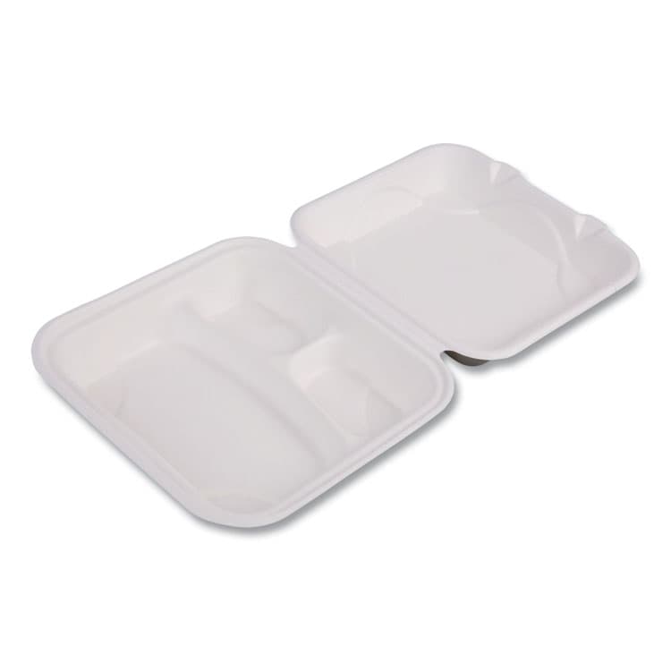 ECO-PRODUCTS,INC. Vanguard Renewable and Compostable Sugarcane Clamshells, 3 Compartments, 9 x 9 x 3, White, 200/Carton (ECOEPHC93NFA) thumbnail 3