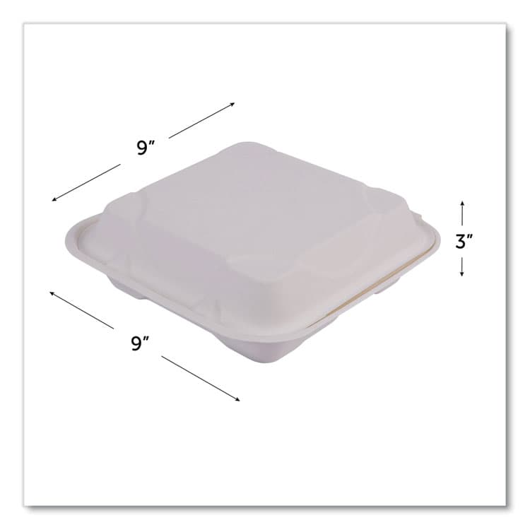 ECO-PRODUCTS,INC. Vanguard Renewable and Compostable Sugarcane Clamshells, 3 Compartments, 9 x 9 x 3, White, 200/Carton (ECOEPHC93NFA) thumbnail 4
