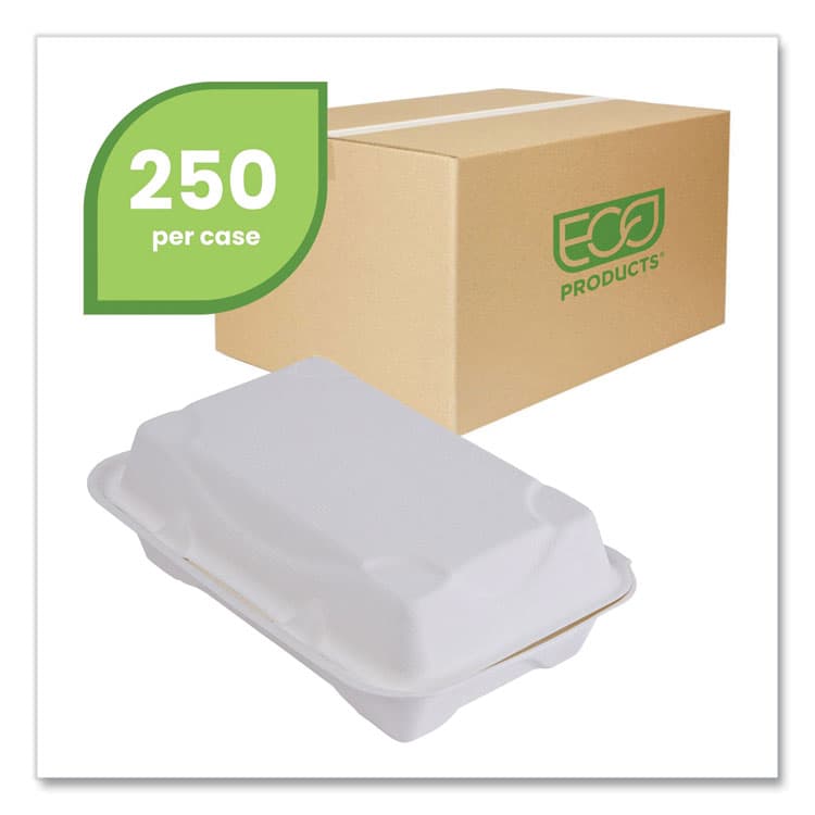 ECO-PRODUCTS,INC. Vanguard Renewable and Compostable Sugarcane Clamshells, 9 x 6 x 3, White, 250/Carton (ECOEPHC96NFA) thumbnail 2