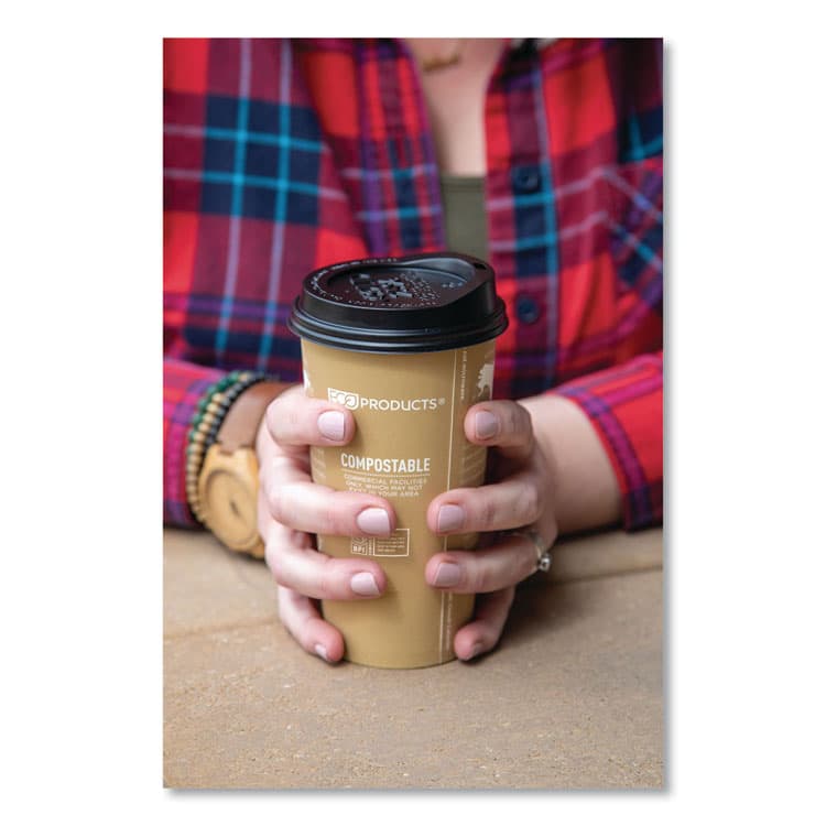 ECO-PRODUCTS,INC. EcoLid 25% Recycled Content Hot Cup Lid, Fits 10 oz to 20 oz Hot Cups, Plastic, Black, 100/Pack, 10 Packs/Carton (ECOEPHL16BR) thumbnail 4