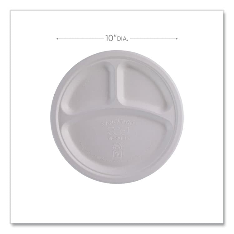 ECO-PRODUCTS,INC. Vanguard Renewable and Compostable Sugarcane Plates, 3-Compartment Plate, 10" dia, White, 500/Carton (ECOEPP007NFA) thumbnail 4