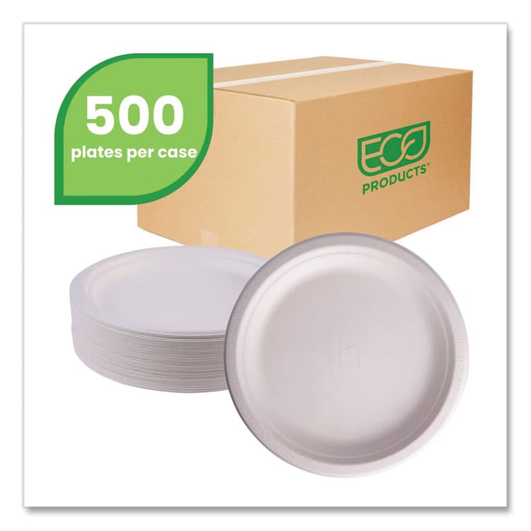 ECO-PRODUCTS,INC. Vanguard Renewable and Compostable Sugarcane Plates, 9" dia, White, 500/Carton (ECOEPP013NFA) thumbnail 2