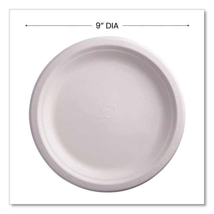 ECO-PRODUCTS,INC. Vanguard Renewable and Compostable Sugarcane Plates, 9" dia, White, 500/Carton (ECOEPP013NFA) thumbnail 3