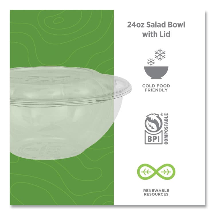 ECO-PRODUCTS,INC. Renewable and Compostable Salad Bowls with Lids, 24 oz, Clear, Plastic, 50/Pack, 3 Packs/Carton (ECOEPSB24) thumbnail 3