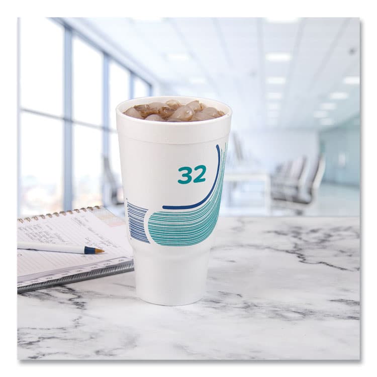 DART Breeze Hot/Cold Insulated Foam Drinking Cups, Pedestal Cup, 32 oz, Teal/White/Blue, 400/Carton (DCC32AJ20B) thumbnail 3