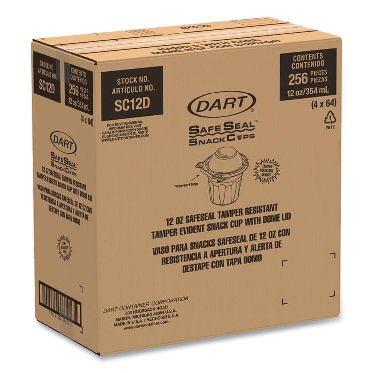 DART SafeSeal Tamper-Resistant, Tamper Evident Bowls, Dome Lid, 12 oz, 4.36 x 8.84 x 4.52, Clear, Plastic, 256/Carton (DCCSC12D) thumbnail 2