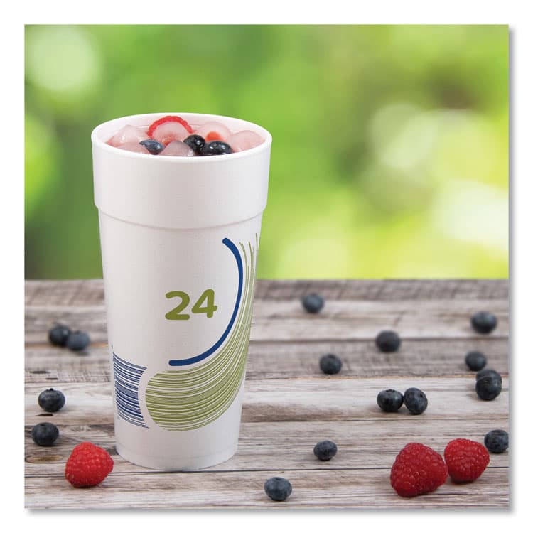 DART Breeze Hot/Cold Insulated Foam Drinking Cups, 24 oz, Green/White/Blue, 500/Carton (DCC24J16B) thumbnail 3