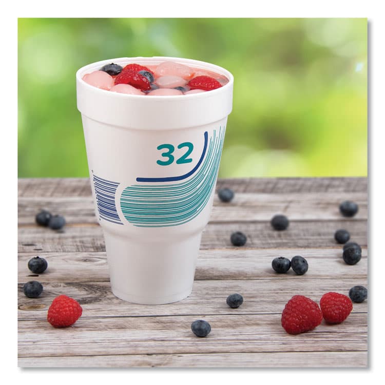 DART Breeze Hot/Cold Insulated Foam Drinking Cups, Squat Pedestal Cup, 32 oz, Teal/White/Blue, 500/Carton (DCC32AJ32B) thumbnail 4