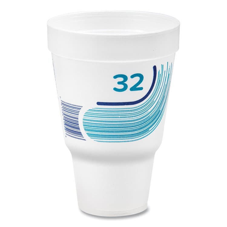 DART Breeze Hot/Cold Insulated Foam Drinking Cups, Squat Pedestal Cup, 32 oz, Teal/White/Blue, 500/Carton (DCC32AJ32B)