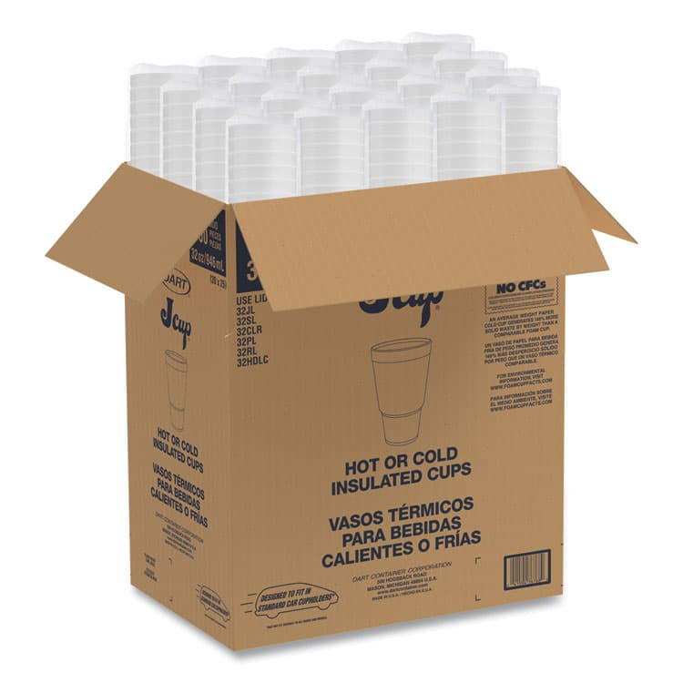 DART Breeze Hot/Cold Insulated Foam Drinking Cups, Squat Pedestal Cup, 32 oz, Teal/White/Blue, 500/Carton (DCC32AJ32B) thumbnail 2