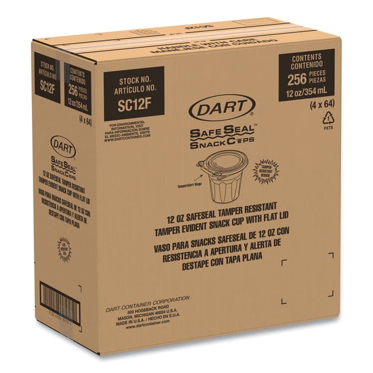 DART SafeSeal Tamper-Resistant, Tamper Evident Bowls, Flat Lid, 12 oz, 4.36 x 8.84 x 3.51, Clear, Plastic, 256/Carton (DCCSC12F) thumbnail 3