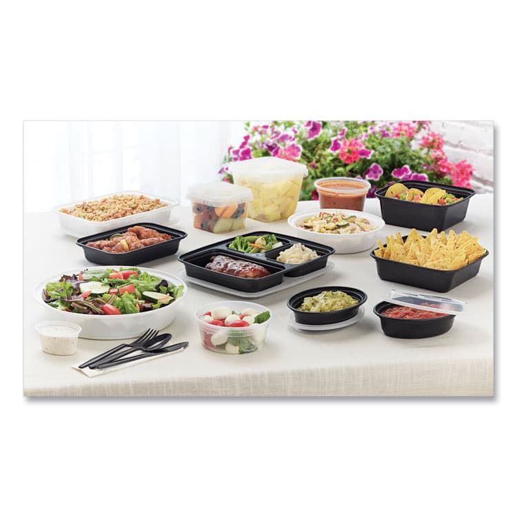 PACTIV EVERGREEN CORPORATION Newspring VERSAtainer Microwavable Containers, Oval, 12 oz, 6.8 x 4.8 x 1.45, Black/Clear, Plastic, 150/Carton (PCTOC12B) thumbnail 4