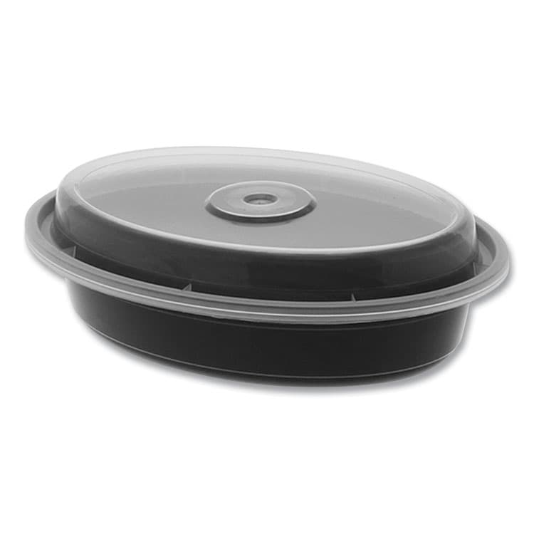 PACTIV EVERGREEN CORPORATION Newspring VERSAtainer Microwavable Containers, Oval, 12 oz, 6.8 x 4.8 x 1.45, Black/Clear, Plastic, 150/Carton (PCTOC12B) thumbnail 2