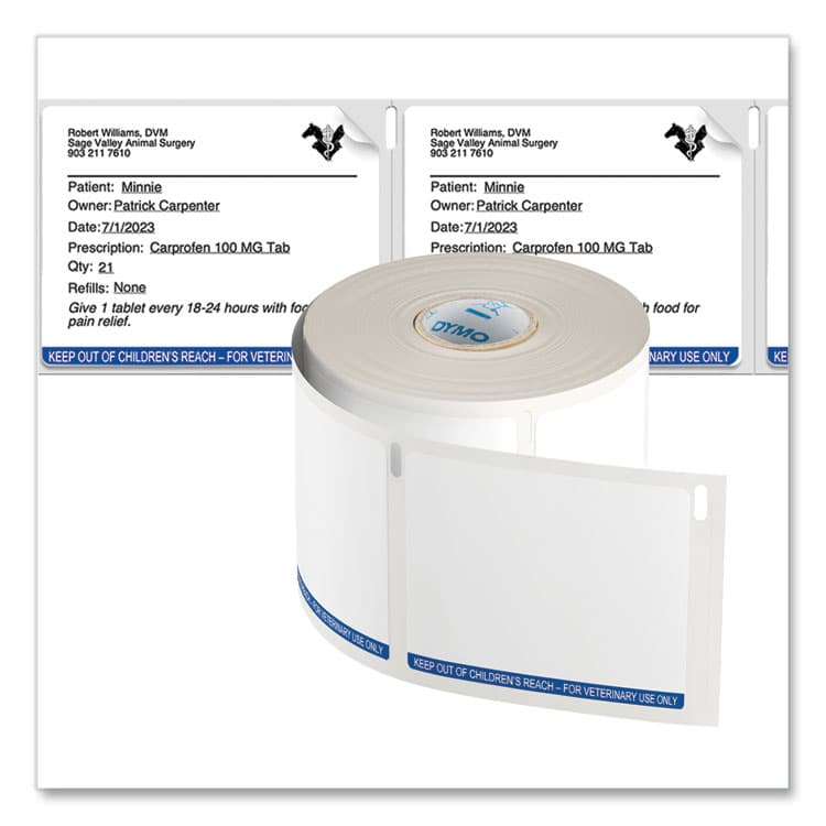 DYMO Veterinary Prescription Labels for LabelWriter Label Printers, 2.12 x 2.75, Black/White, 400 Labels/Roll, 6 Rolls/Pack (DYM2187328) thumbnail 3