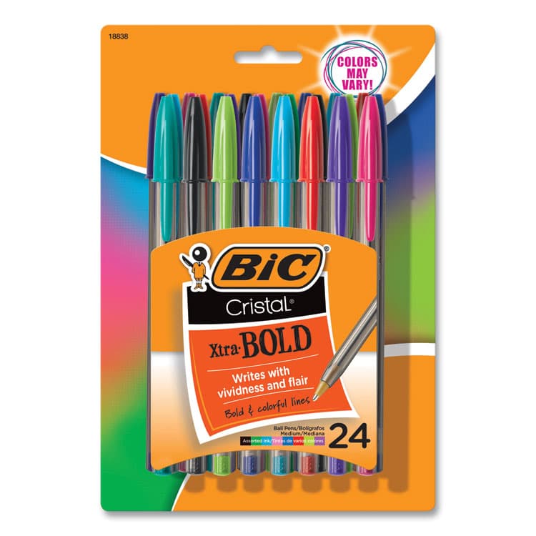 BIC CORP. Cristal Xtra Bold Ballpoint Pen, Stick, Bold 1.6 mm, Randomly Assorted Ink and Barrel Colors, 24/Pack (BICMSBAPP241AST)