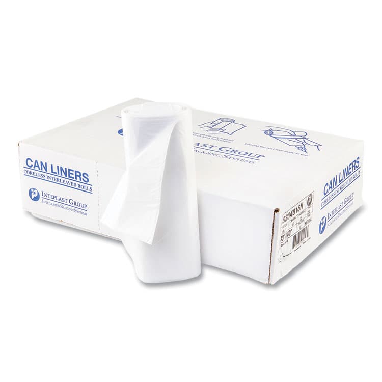 INTEGRATED BAGGING SYSTEMS High-Density Commercial Can Liners, 33 gal, 16 mic, 33" x 40", Clear, Interleaved Roll, 25 Bags/Roll, 10 Rolls/Carton (IBSS334016N)