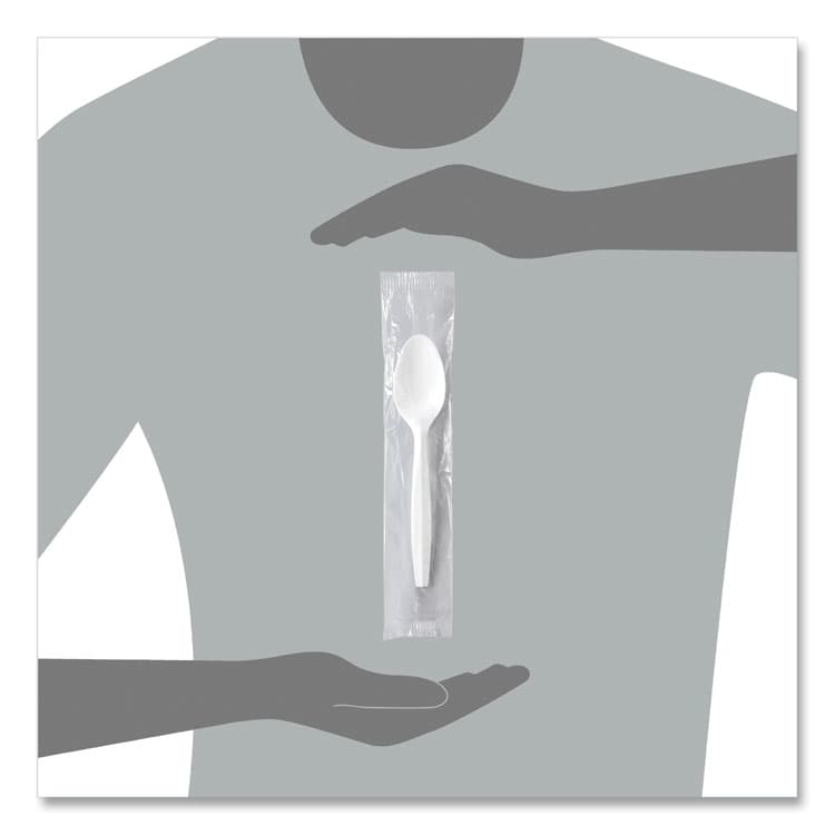 DART Regal Mediumweight Cutlery, Individually Wrapped, Spoon, Plastic, White, 1,000/Carton (SCCMOW30007) thumbnail 3