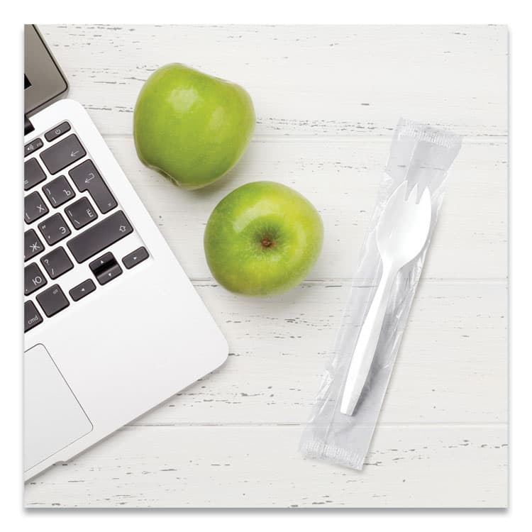 DART Regal Mediumweight Cutlery, Individually Wrapped, Spork, Plastic, White, 1,000/Carton (SCCMOW60007) thumbnail 4