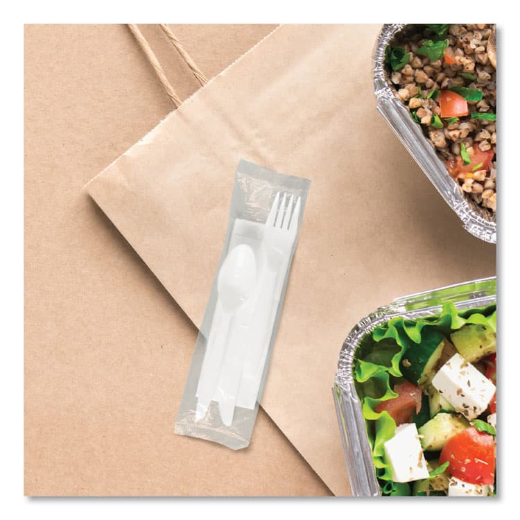 DART Regal Mediumweight Cutlery Kit, Individually Wrapped, Fork/Knife/Napkin/Spoon, Plastic, White, 250/Carton (SCCMOW9Y0007) thumbnail 3