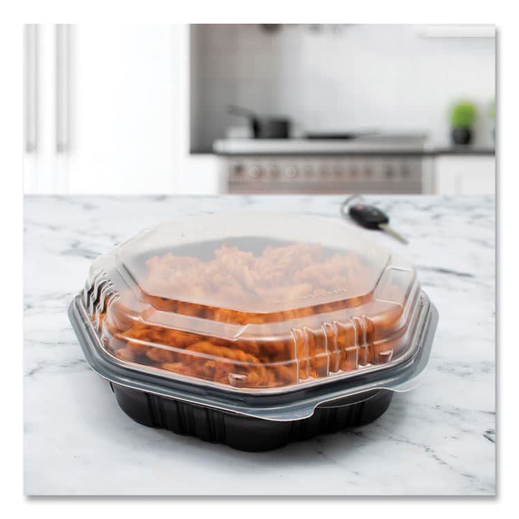 DART OctaView Hinged-Lid Hot Food Containers, 7.47 x 7.94 x 3.11, Black/Clear, Plastic, 100/Carton (SCC807011PP94) thumbnail 4