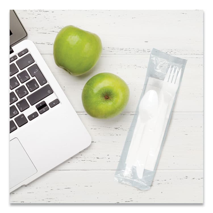 DART Regal Mediumweight Cutlery Kit, Individually Wrapped, Fork/Knife/Napkin/Spoon, Plastic, White, 250/Carton (SCCMOW9Y0007) thumbnail 4