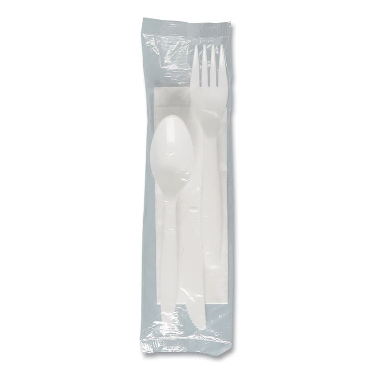 DART Regal Mediumweight Cutlery Kit, Individually Wrapped, Fork/Knife/Napkin/Spoon, Plastic, White, 250/Carton (SCCMOW9Y0007)