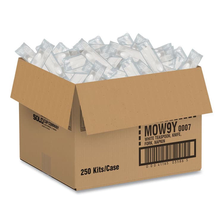 DART Regal Mediumweight Cutlery Kit, Individually Wrapped, Fork/Knife/Napkin/Spoon, Plastic, White, 250/Carton (SCCMOW9Y0007) thumbnail 2