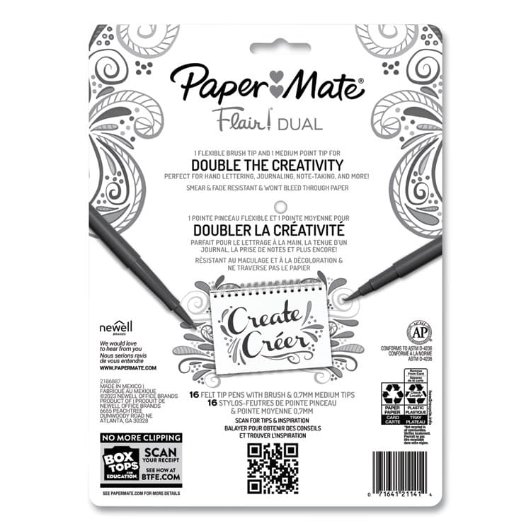 SANFORD Flair Dual Porous Point Pen, Stick, Medium 0.7 mm Bullet, Pressure-Sensitive Brush, Assorted Ink and Barrel Colors, 16/Pack (PAP2181607) thumbnail 2